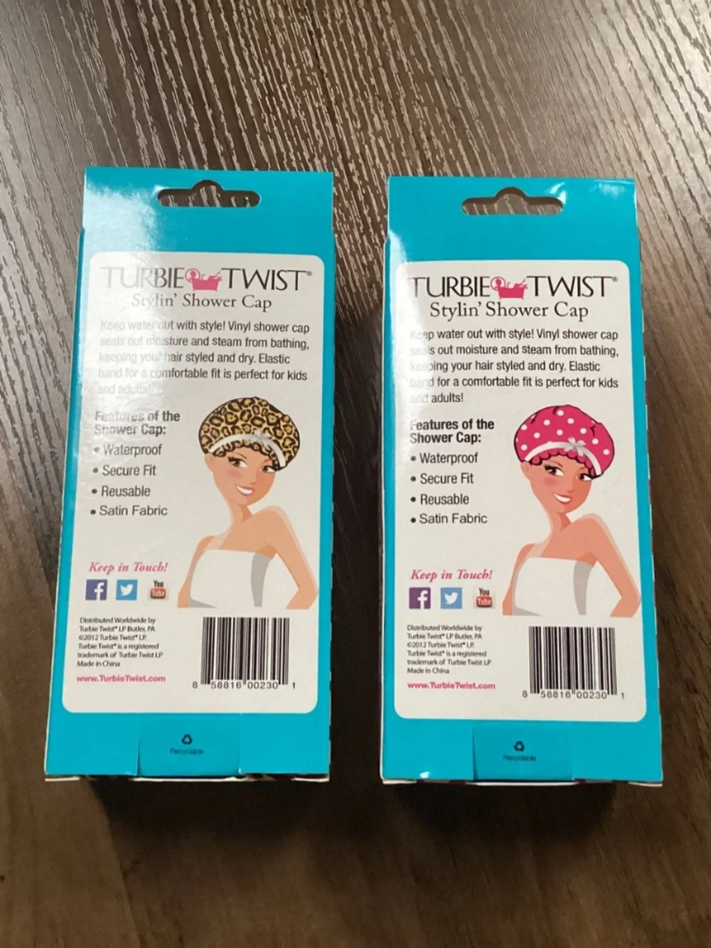 Turbie Twist shower caps two-pack set New